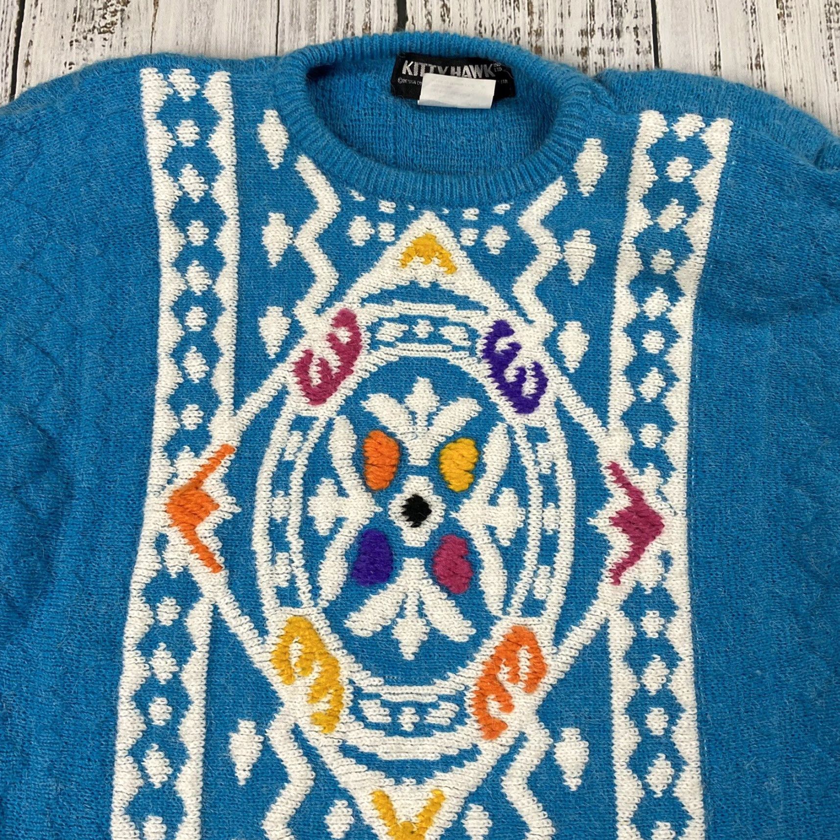 Vintage VINTAGE Kitty Hawk Vivian Wang Hand Knit Sweater Women L Acrylic Nylon Blue 80s 90s Pullover Mock Neck Size L / US 10 / IT 46 - 4 Thumbnail