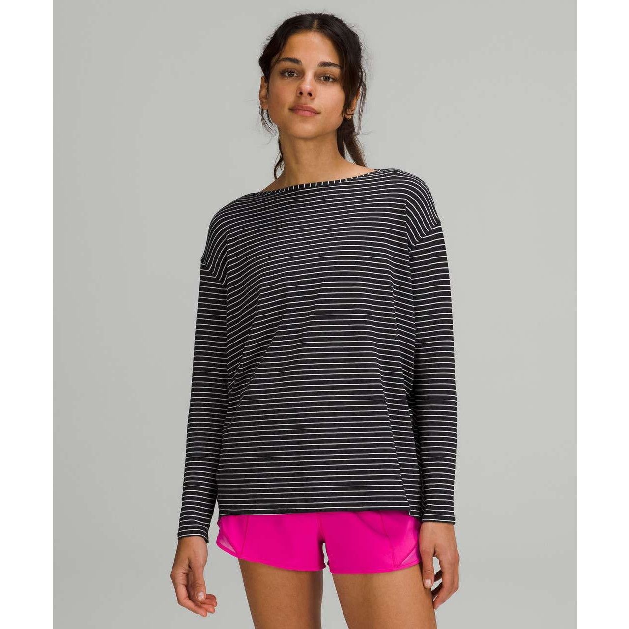Lululemon Lululemon Black White Striped Hi-Lo Boat Neck 10 - C009 Size L / US 10 / IT 46 - 2 Thumbnail