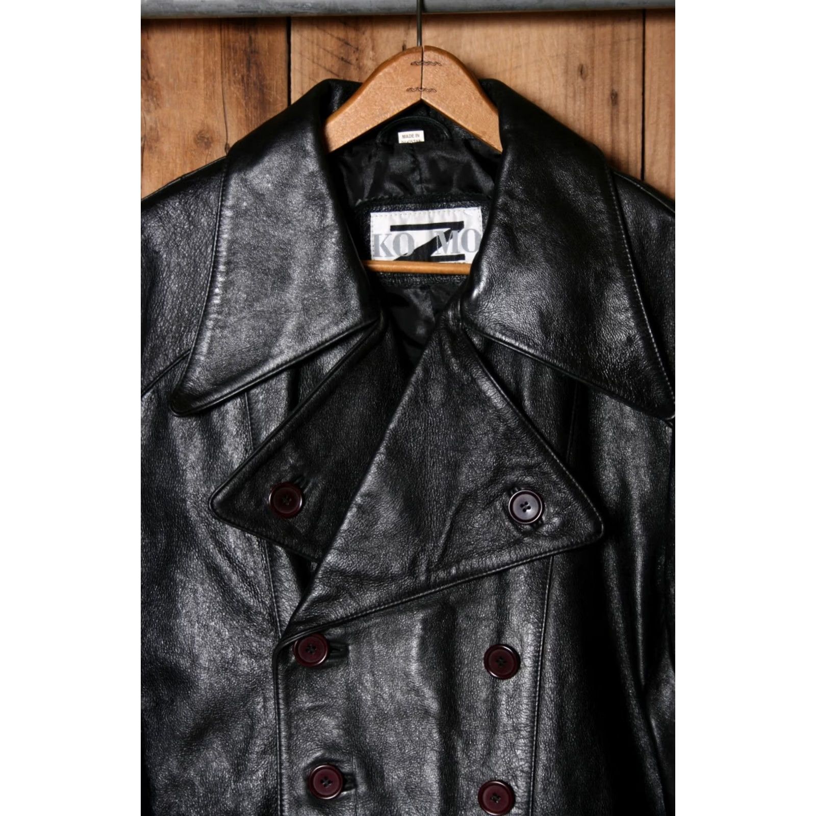 Doublet VINTAGE Cosmo Lombino KOZMO Black Leather Double Breasted Coat Coat Mens S Black 90s Style - Car Coat Size US S / EU 44-46 / 1 - 2 Thumbnail
