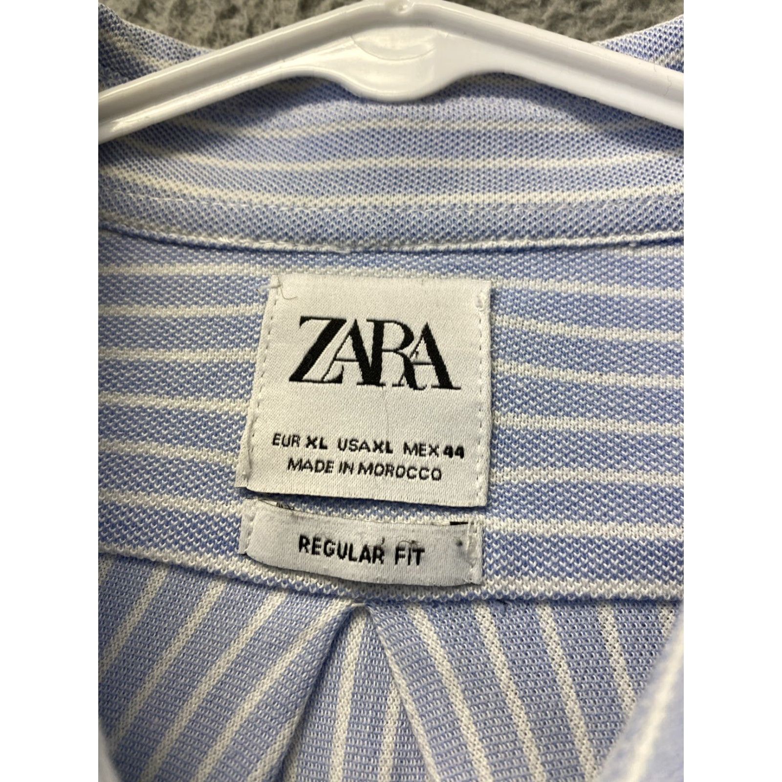Zara ZARA Button-Down Shirt Men XL Blue Striped Cotton Flannel Slim Fit Long Sleeve - Regular Size, Classic Theme, Business Casual, 61-23 Size US XL / EU 56 / 4 - 4 Thumbnail