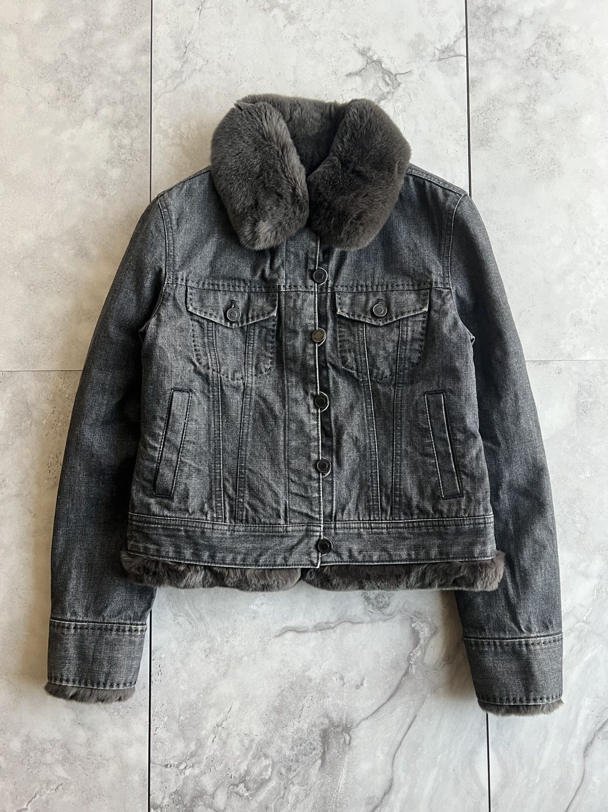 Japanese Brand Vintage Rabbit Fur Lined Denim Jacket Size US XS / EU 42 / 0 - 1 Thumbnail