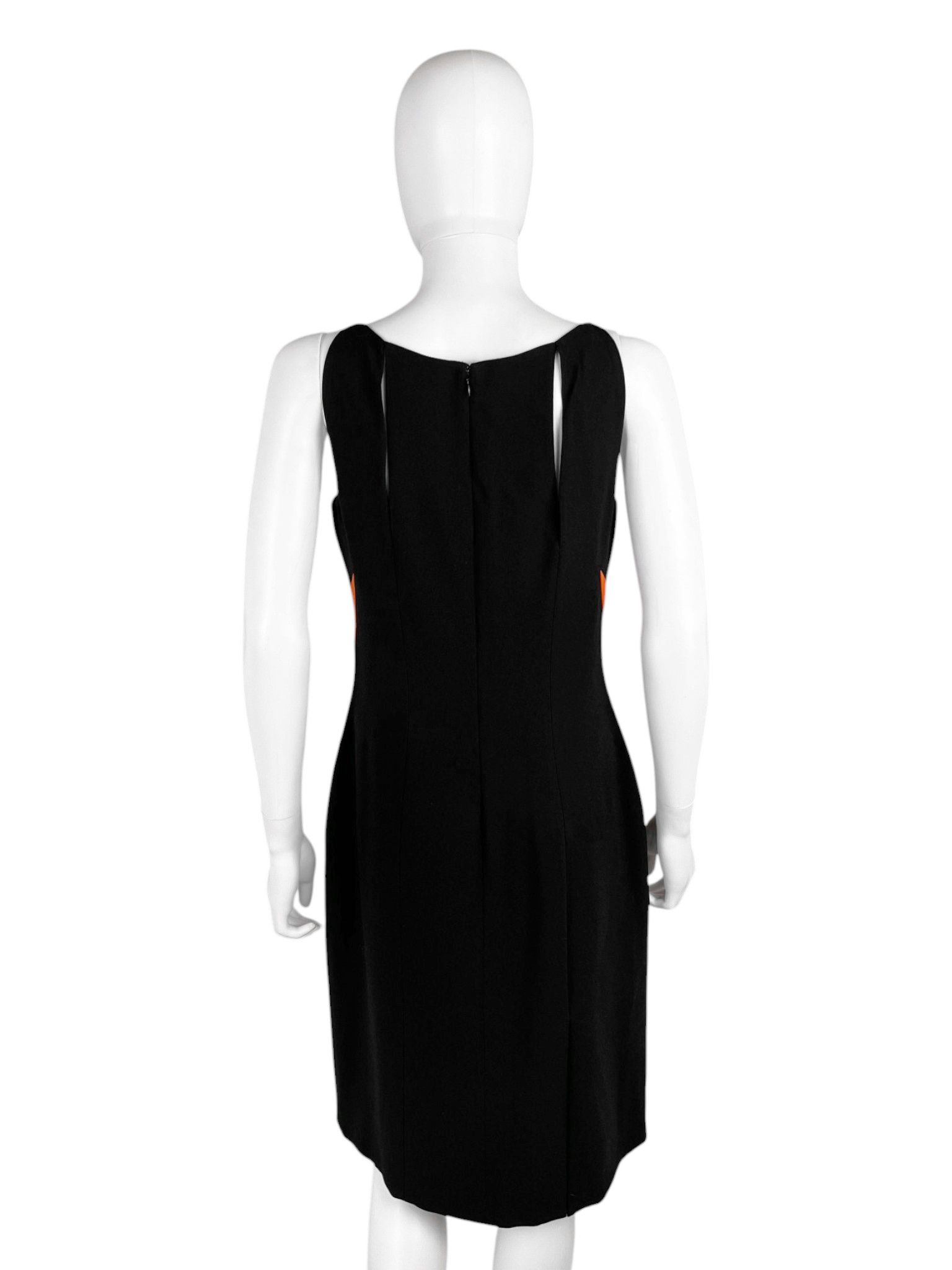 Jil Sander by Raf Simons Black Wool Sheath Dress Orange Cut-Out Panels Size XS / US 0-2 / IT 36-38 - 4 Thumbnail