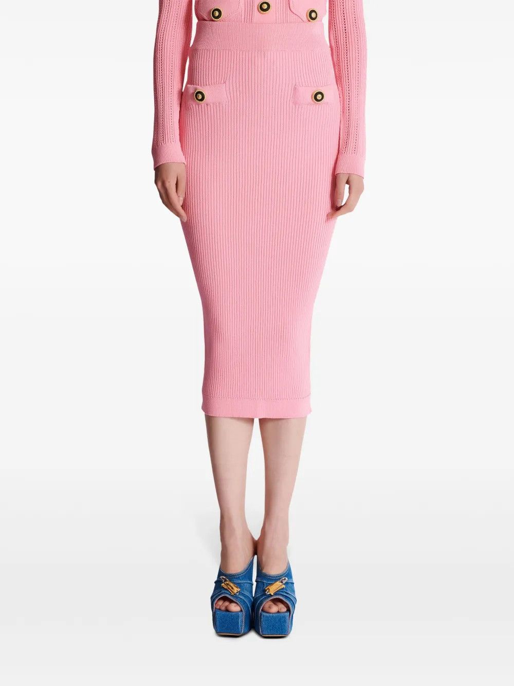 Balmain o1s1wg111225 Woven Midi Skirt in Pink Size 28" / US 6 / IT 42 - 5 Thumbnail