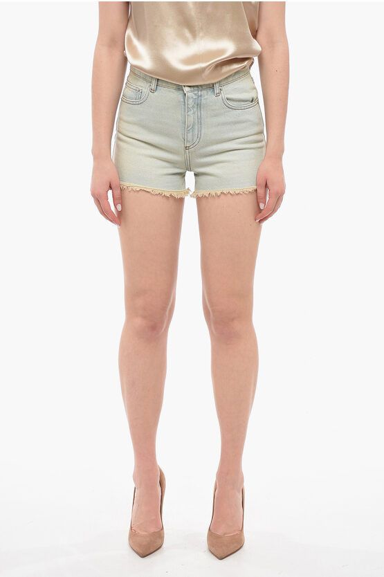 image of Ami Og1Mm0524 Frayed Denim Shorts In Light Blue, Women's (Size 26)