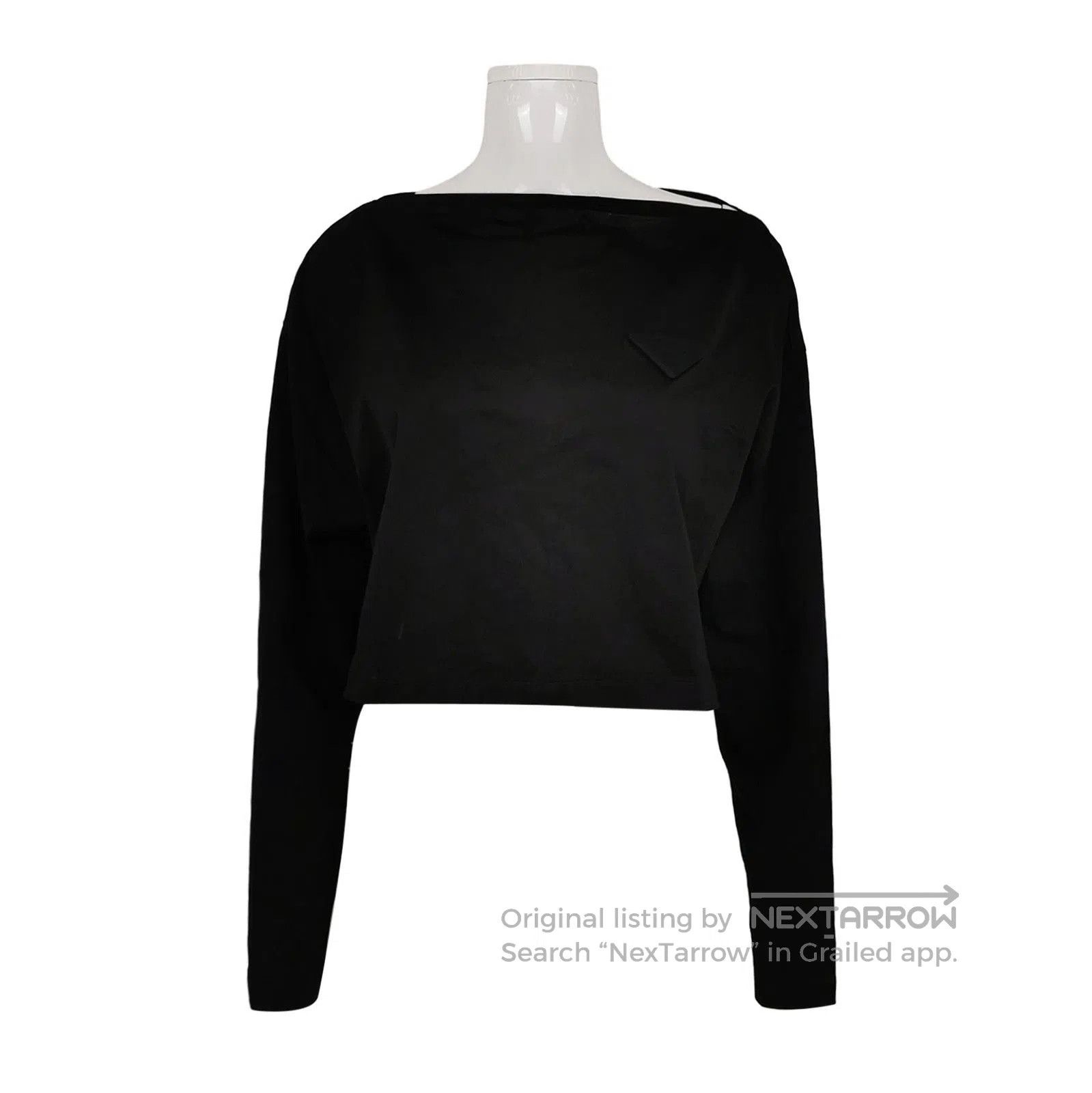 Prada Prada Black Cotton Long Sleeve Top with Triangle Detail . Size S / US 4 / IT 40 - 1 Thumbnail