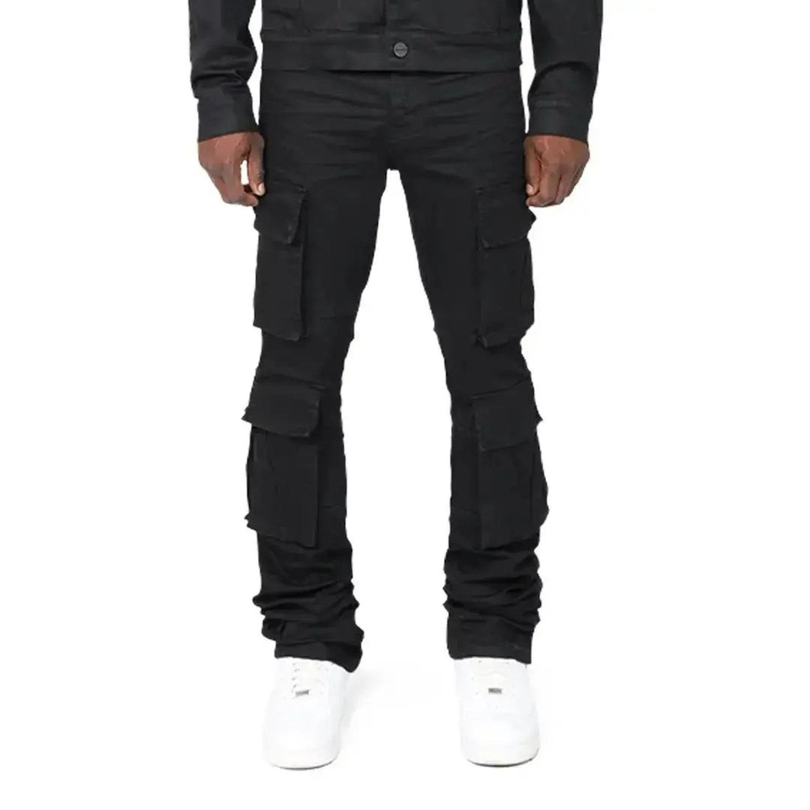 Smoke Rise Smoke Rise Stacked Flare Cargo Jet Black Jeans Size 34×36 Size US 34 / EU 50 - 1 Thumbnail