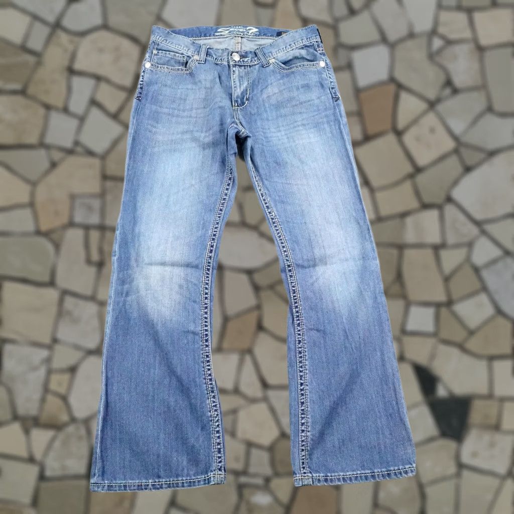 Vintage Seven 7 Jeans Mens 34x32 Blue Denim Light Bootcut Embroidered Flap Pockets Faded Vintage No Size US 34 / EU 50 - 1 Thumbnail