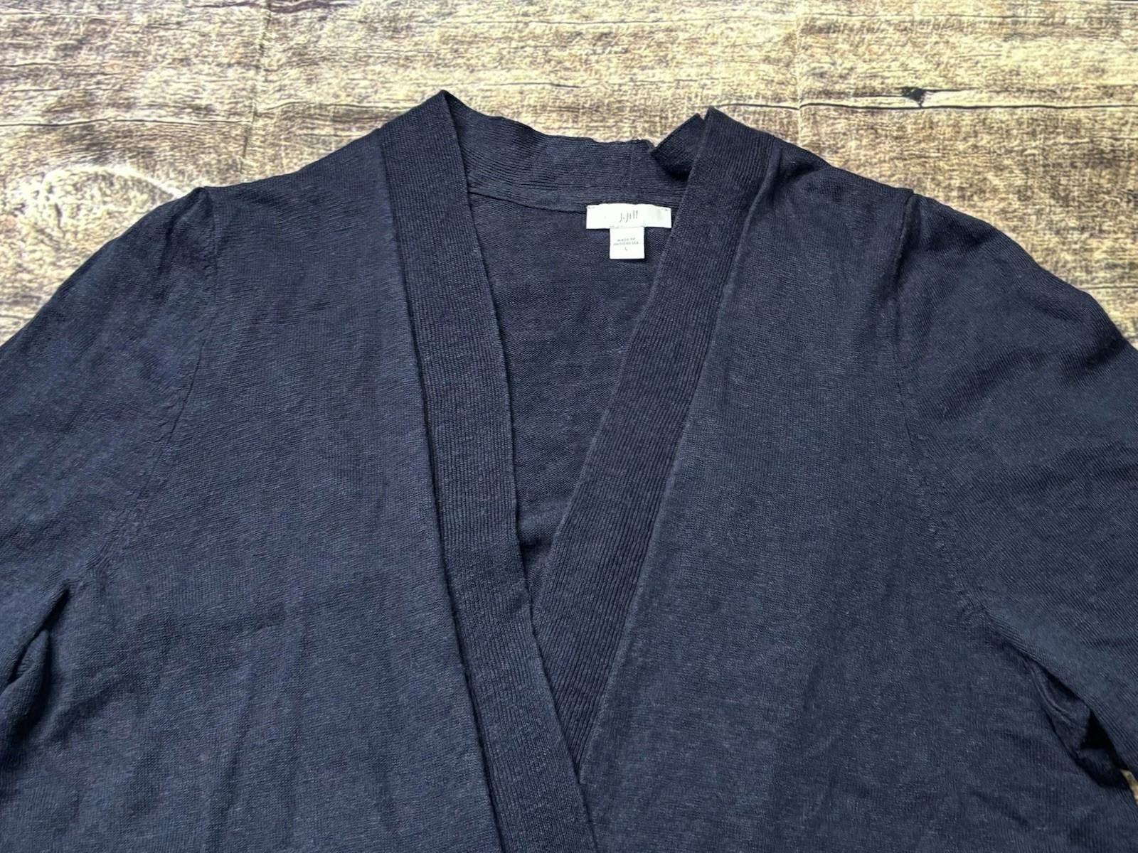 Other J Jill Cardigan Sweater Womens Large Linen Blend Open Navy Size L / US 10 / IT 46 - 4 Thumbnail
