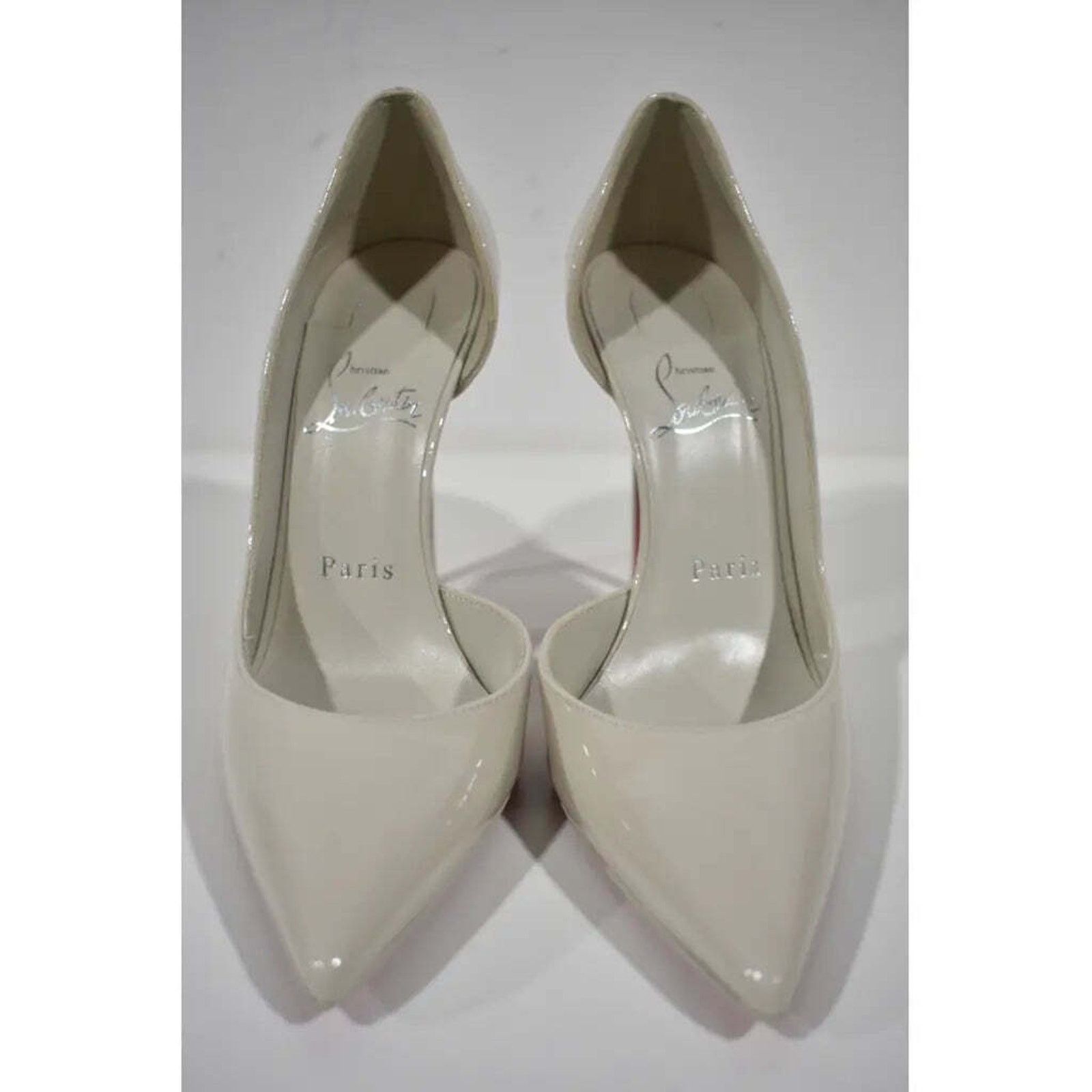 Christian Louboutin Iriza 100 Craie White Grey Patent Leather Point Heel Pump 38 Size US 8 / IT 38 - 4 Thumbnail