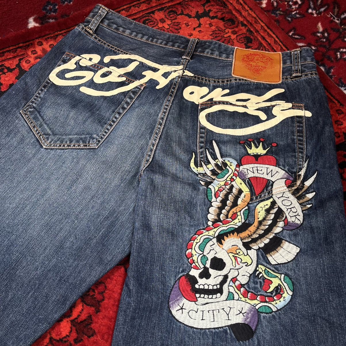 Ed Hardy Ed Hardy Denim Y2K Shorts NYC Skull Snake Tattoo Embroidery Size US 36 / EU 52 - 5 Thumbnail