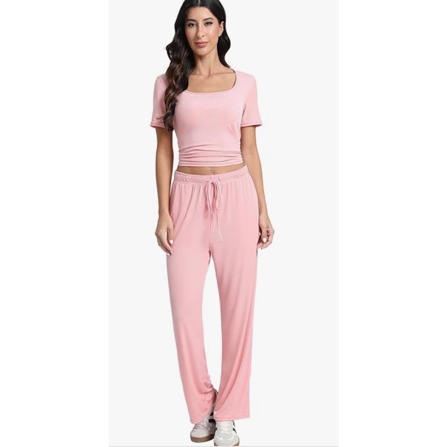 The Unbranded Brand Lounge Set 2 Piece Yoga Wide Leg Pants Tracksuit Set 2XL Size 24" / US 00 / IT 34 - 4 Thumbnail