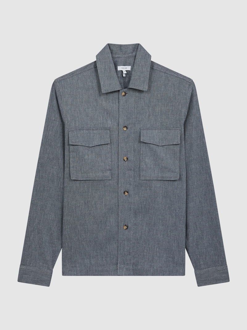 Designer × Reiss Reiss Habanero Chambray Twin Pocket Overshirt Inigo Size L Size US L / EU 52-54 / 3 - 13 Thumbnail