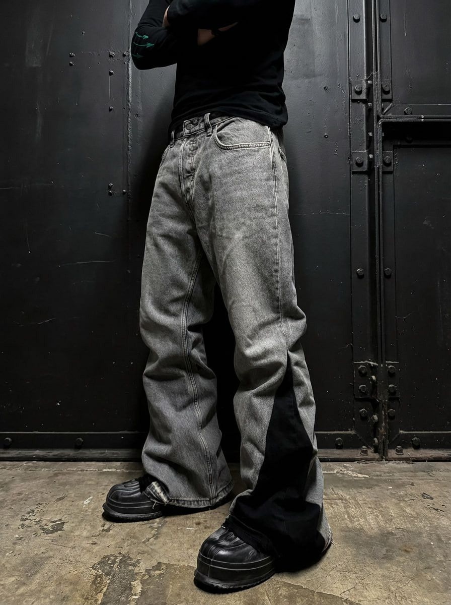 Japanese Brand Grey Flare Jeans streetwear vintage Size US 35 - 2 Thumbnail