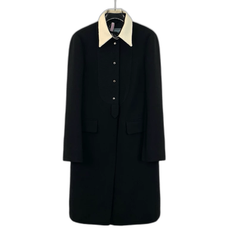 Prada Prada Black Wool Lapel Long Sleeve Coat -2505 Size US S / EU 44-46 / 1 - 1 Thumbnail