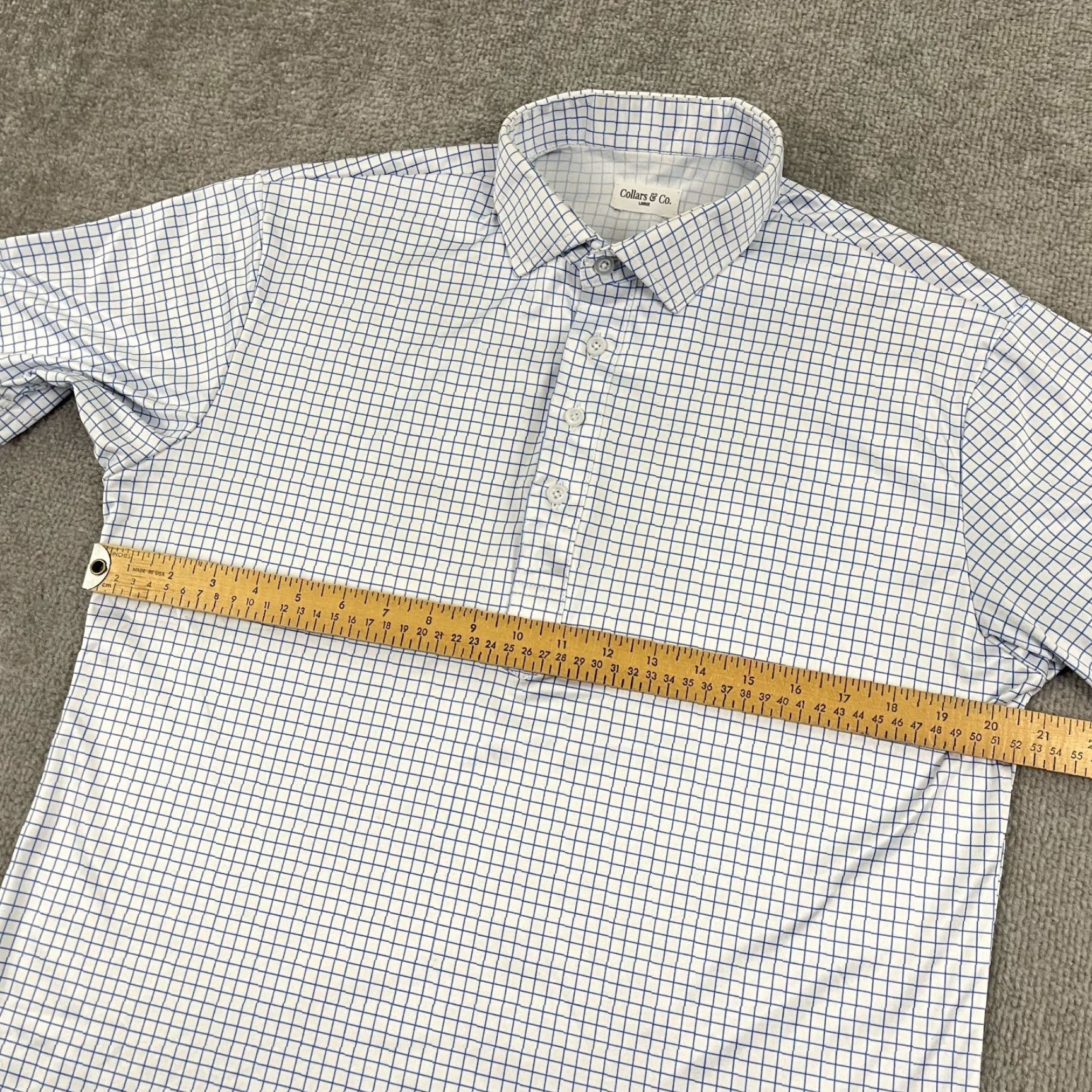 CO Collars & Co Polo Shirt Mens Large White Blue Grid Dress Collar Business Casual Size US L / EU 52-54 / 3 - 5 Thumbnail