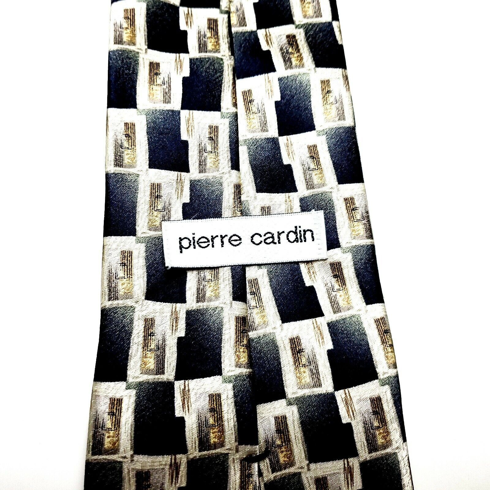 Pierre Cardin Pierre Cardin Silk Tie Print Gray Tan Geometric Wide Size ONE SIZE - 3 Thumbnail