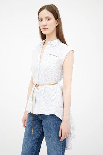 Brunello Cucinelli o1y0725 Striped Shirt in White Size L / US 10 / IT 46 - 2 Thumbnail