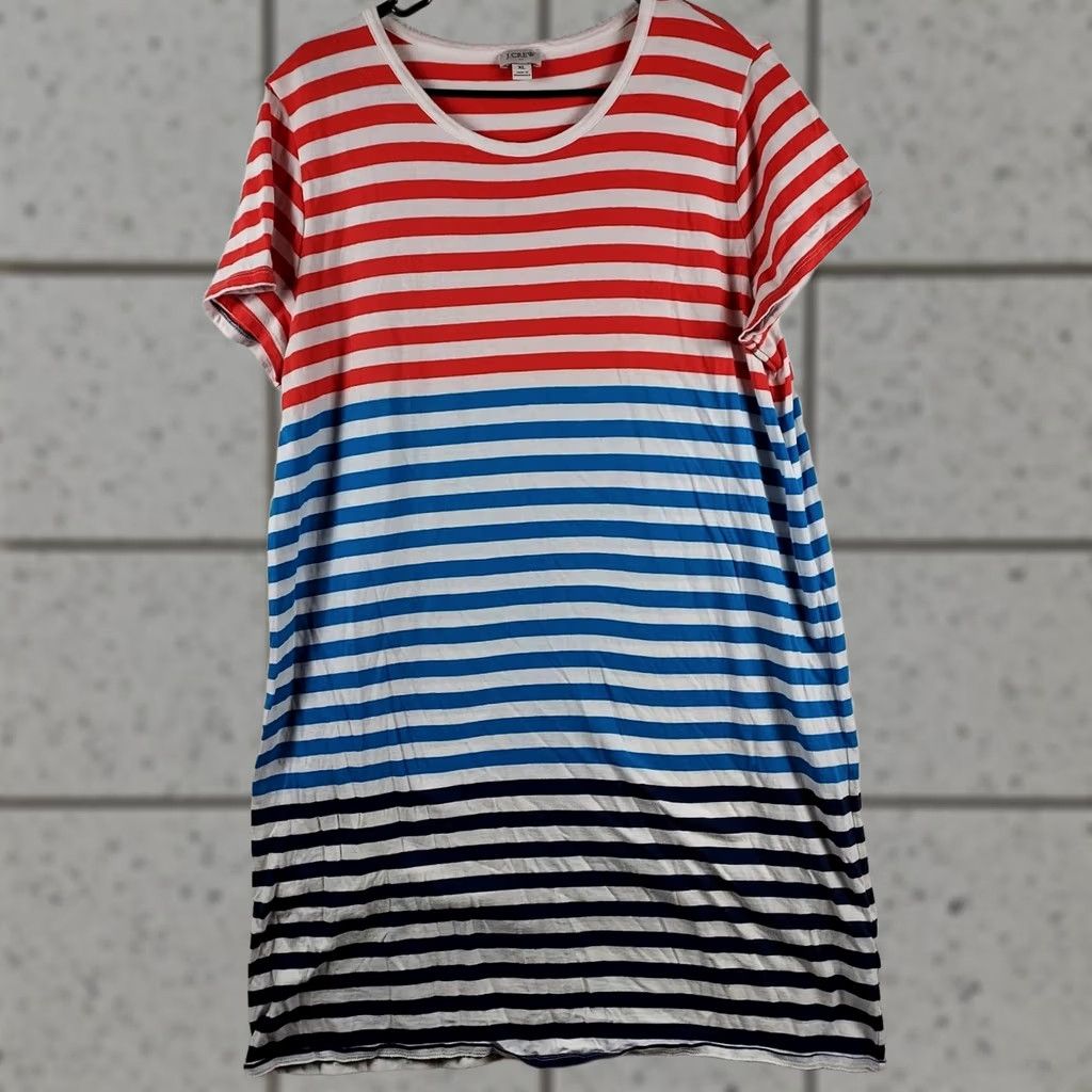 J.Crew J.Crew Womens XL Striped T-Shirt Dress Short Sleeve Casual Red White Blue Multicolor Cotton Dress T-Shirt Womens XL Short Dress Size XL / US 12-14 / IT 48-50 - 1 Thumbnail