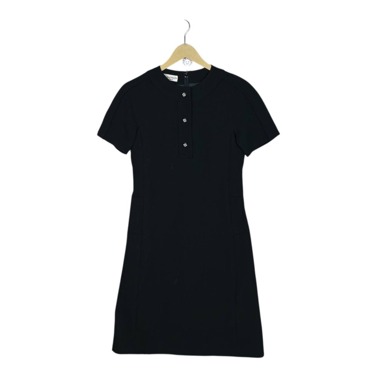 Balmain VTG 80s Miss Balmain Paris Shift Dress PB Logo Button Black Size S / US 4 / IT 40 - 1 Thumbnail