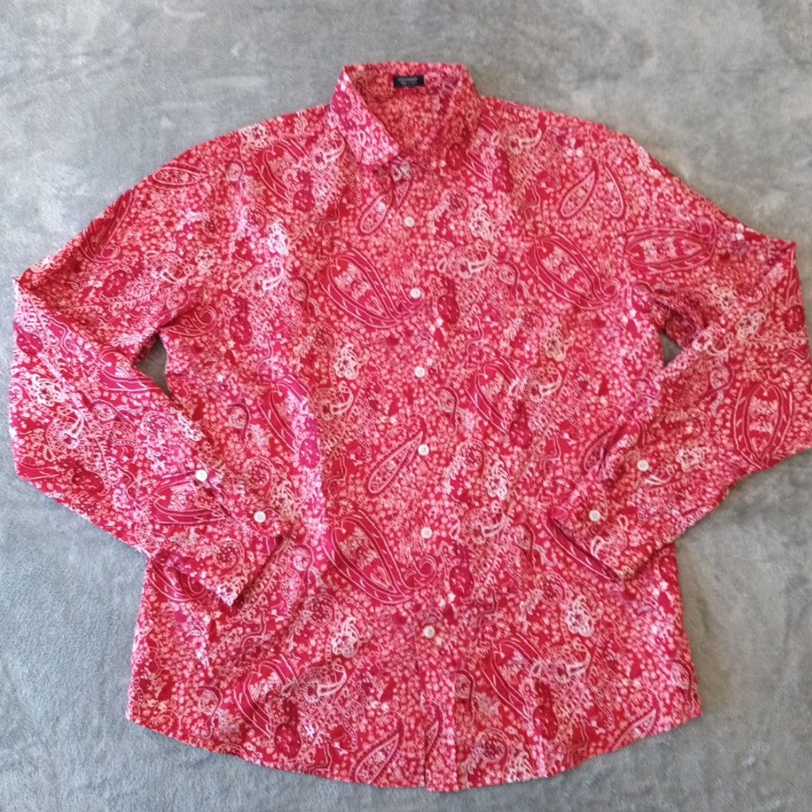 Vintage Coofandy Shirt Mens Large Red Paisley Long Sleeve Button-Up Polyester Size US L / EU 52-54 / 3 - 2 Thumbnail