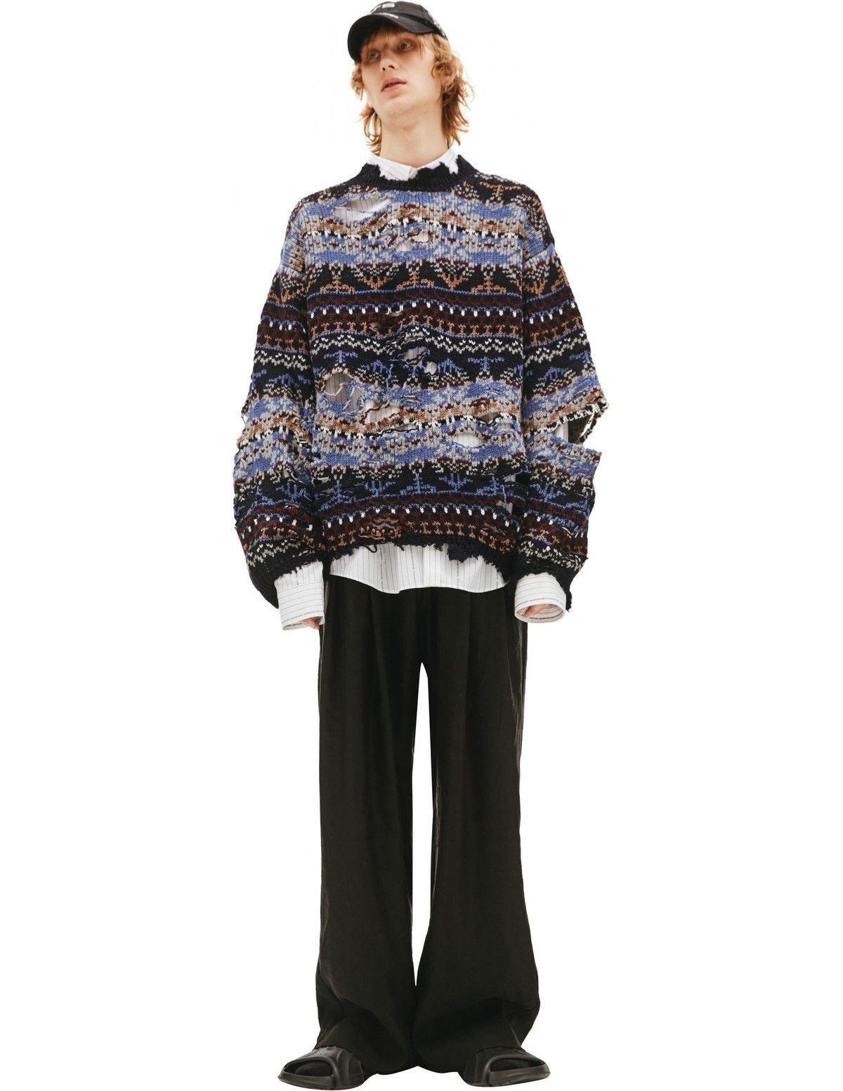 Balenciaga Afterworld Fair Isle Destroyed Knit Sweater Size US XS / EU 42 / 0 - 3 Thumbnail