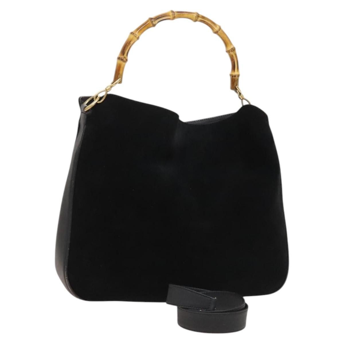 GUCCI Bamboo Hand Bag Suede Black Gold 001 1014 001 1014