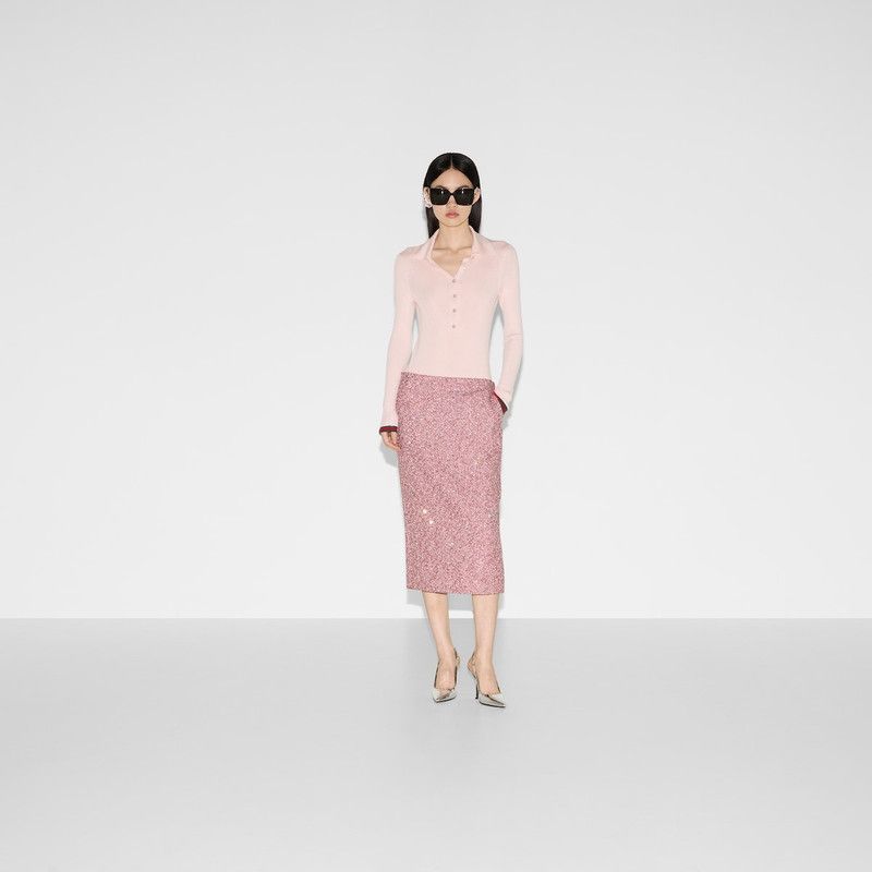 Gucci oc11z1125 Sequined Lamé Tweed Skirt in Pink Size 26" / US 2 / IT 38 - 4 Thumbnail