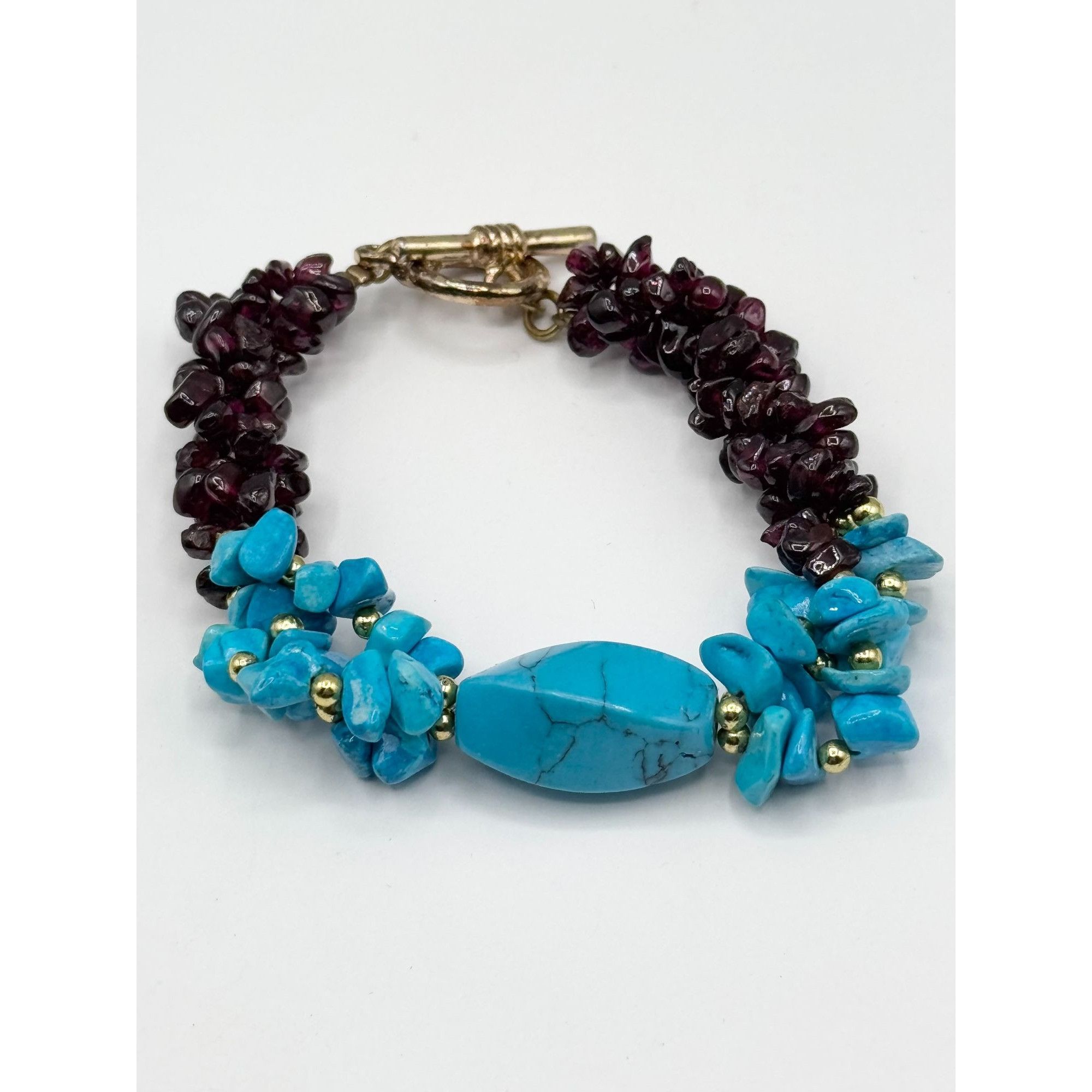Vintage Vintage turquoise garnet gemstone beaded bracelet Size ONE SIZE - 2 Thumbnail