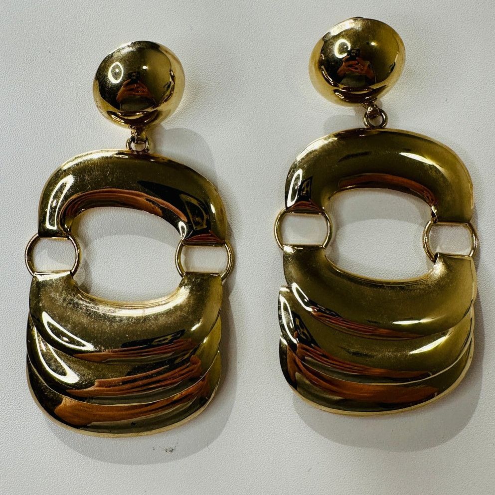 Other Vintage 80's Gold Chunky Dangle Clip-On Earrings Size ONE SIZE - 3 Thumbnail