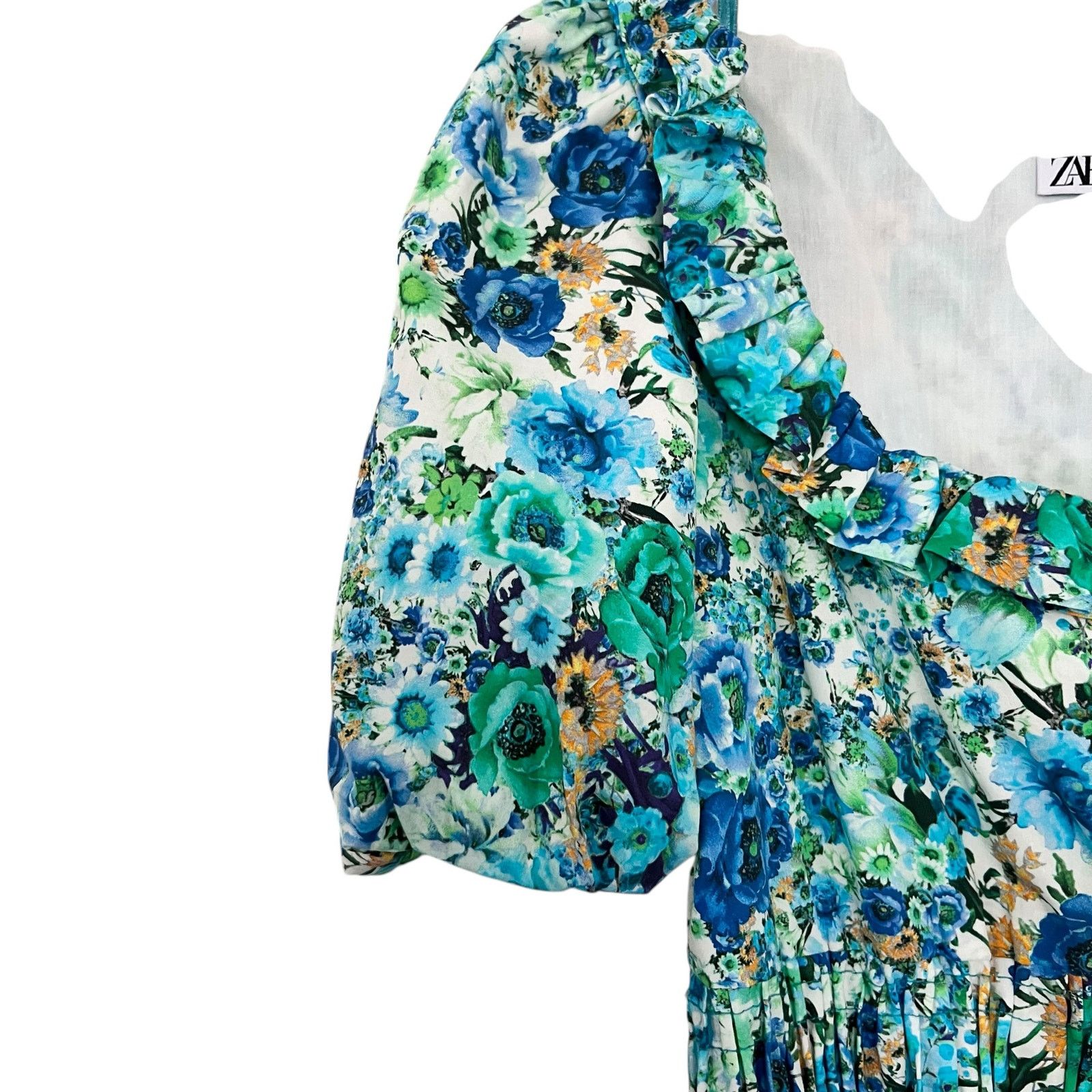 Zara Zara Blue Floral Print Smocked Square Neck Mini Dress Size XS / US 0-2 / IT 36-38 - 5 Thumbnail