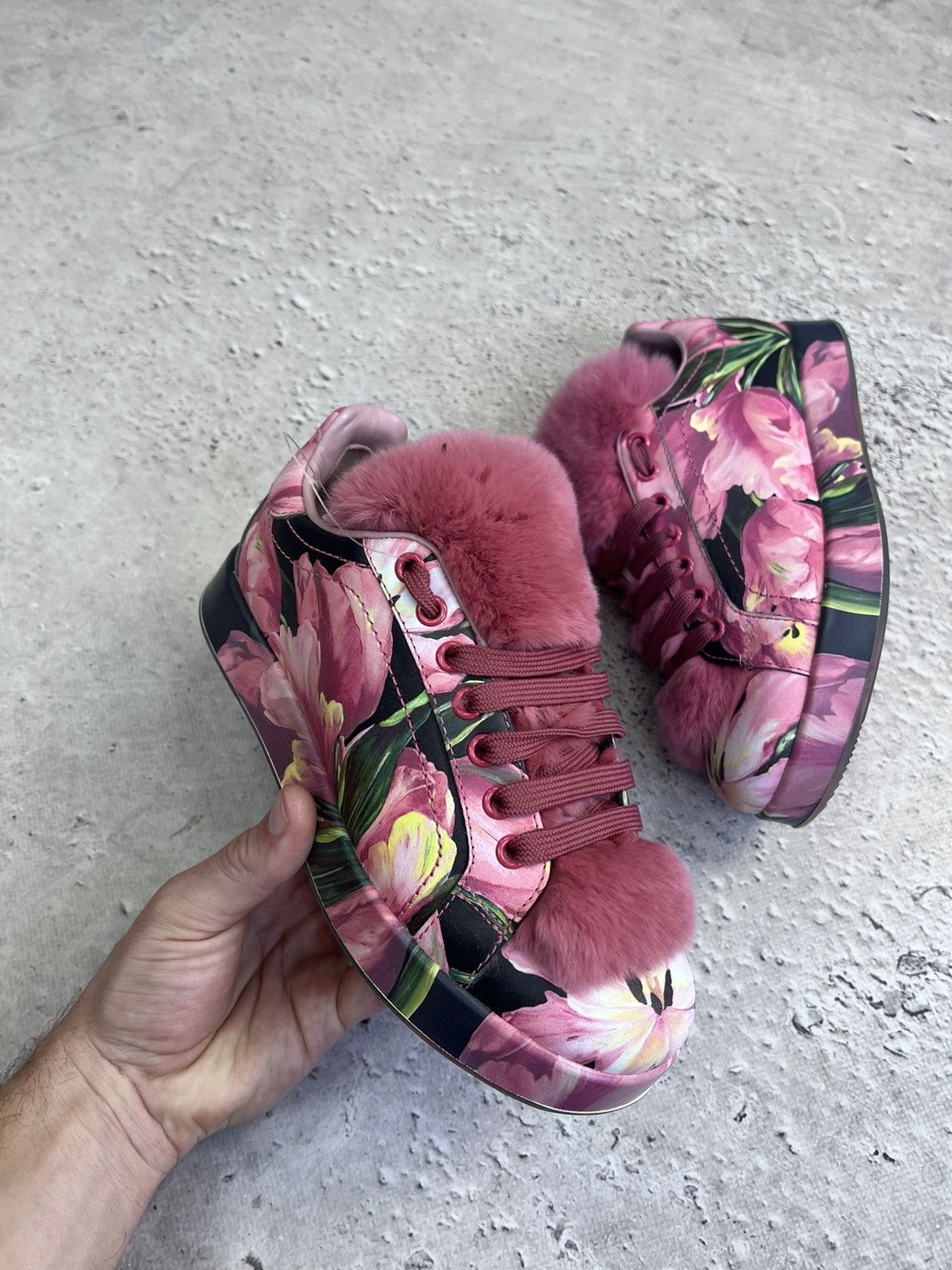 Designer × Dolce & Gabbana FINAL DROP💣💣Dolce & Gabbana FUR FLORAL LEATHER Sneakers Size US 5.5 / IT 35.5 - 5 Thumbnail