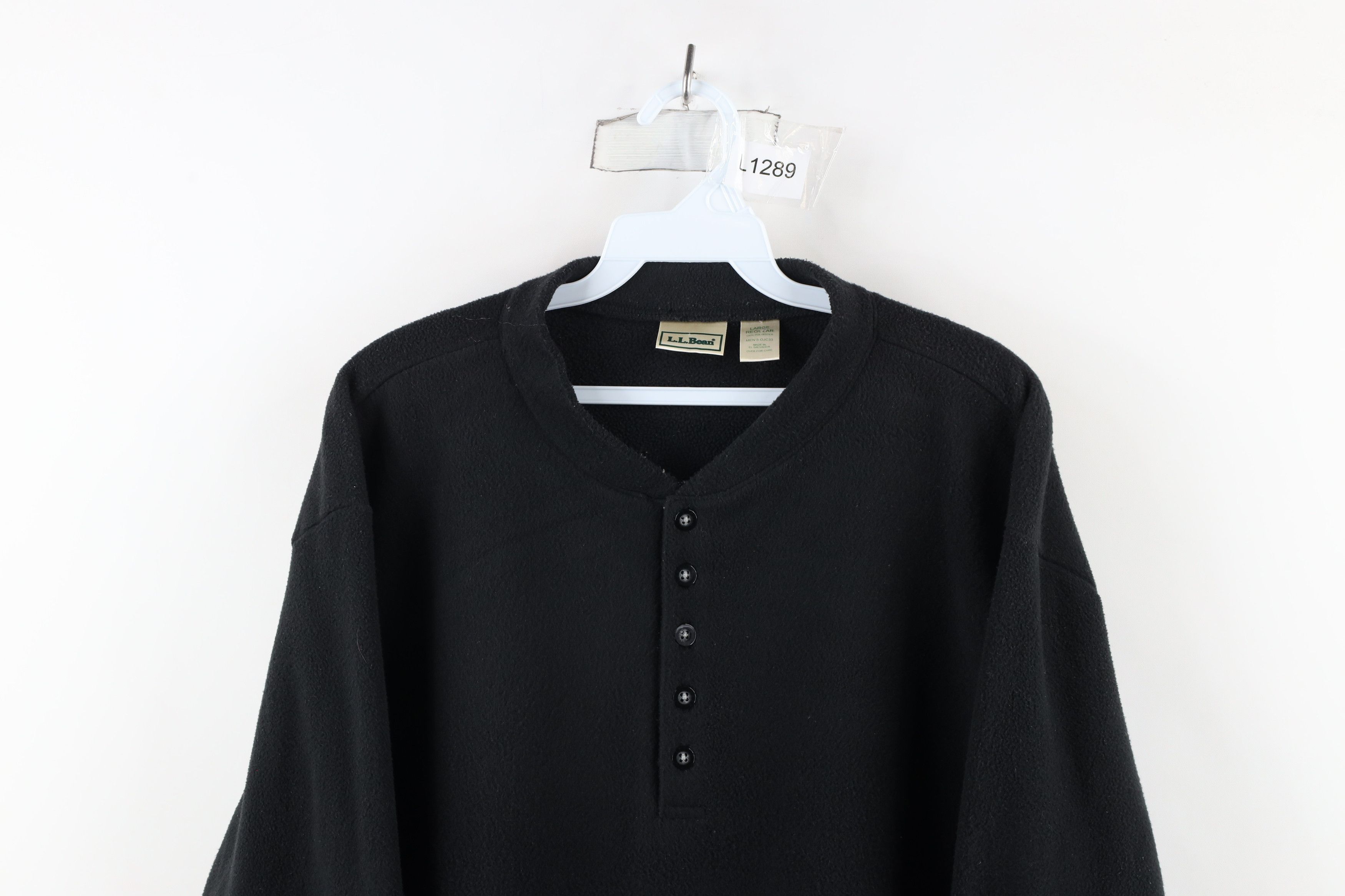 L.L. Bean × Vintage Vintage 90s LL Bean Fleece Henley Sweater Black Polyester Size US L / EU 52-54 / 3 - 2 Thumbnail