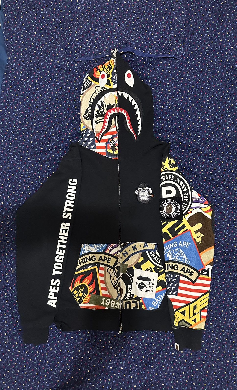 Bape Patched Shark Full Zip Hoodie Size US L / EU 52-54 / 3 - 4 Thumbnail