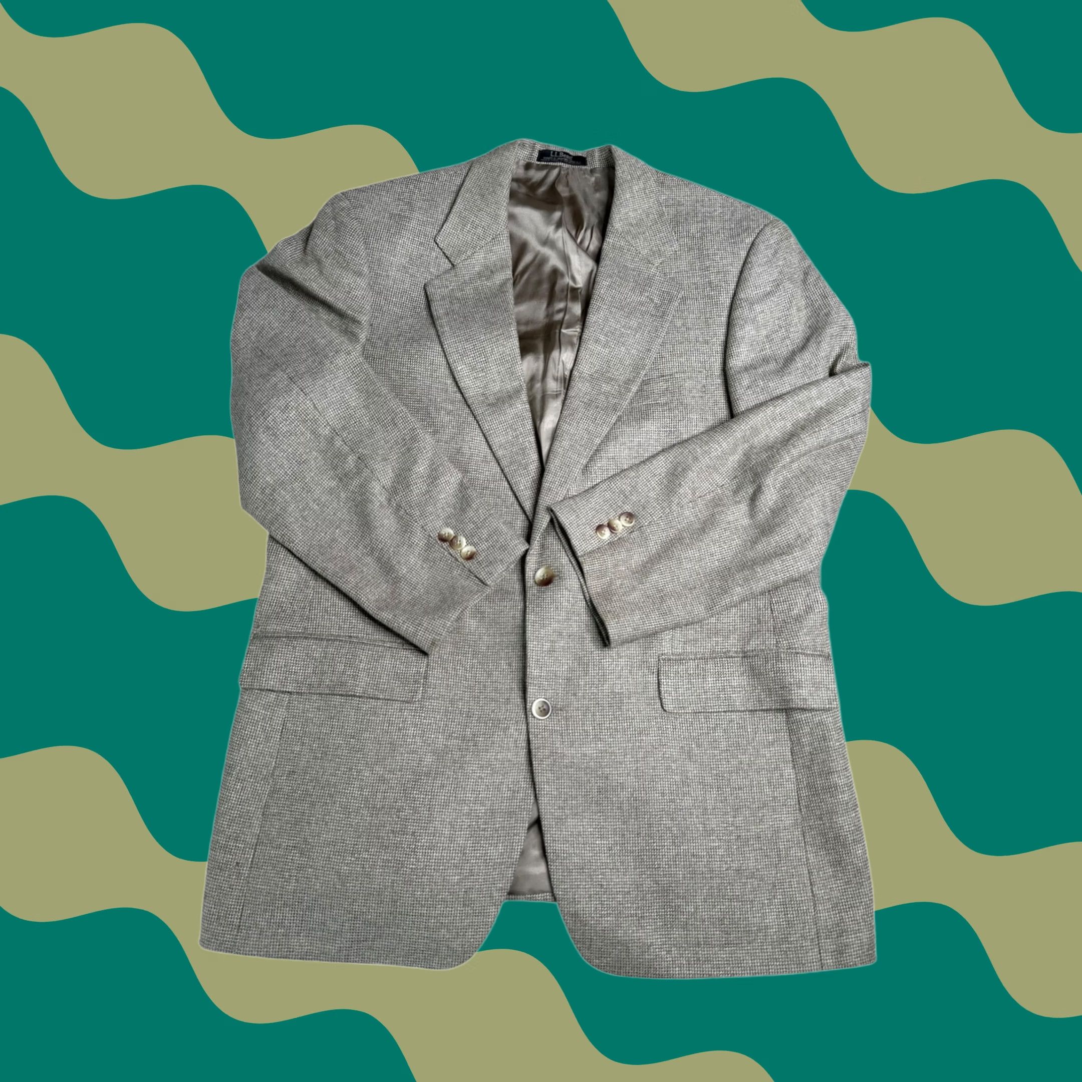 Vintage L.L.Bean Blazer Sport Coat Men's 42R Silk Wool Blend Herringbone Neutral Size 42R - 1 Thumbnail