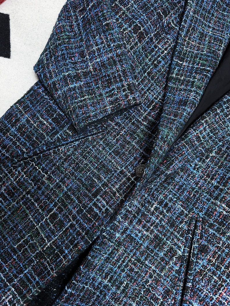 Chanel Chanel 22S Blue Tweed Check Mid-Length Coat Size M / US 6-8 / IT 42-44 - 4 Thumbnail