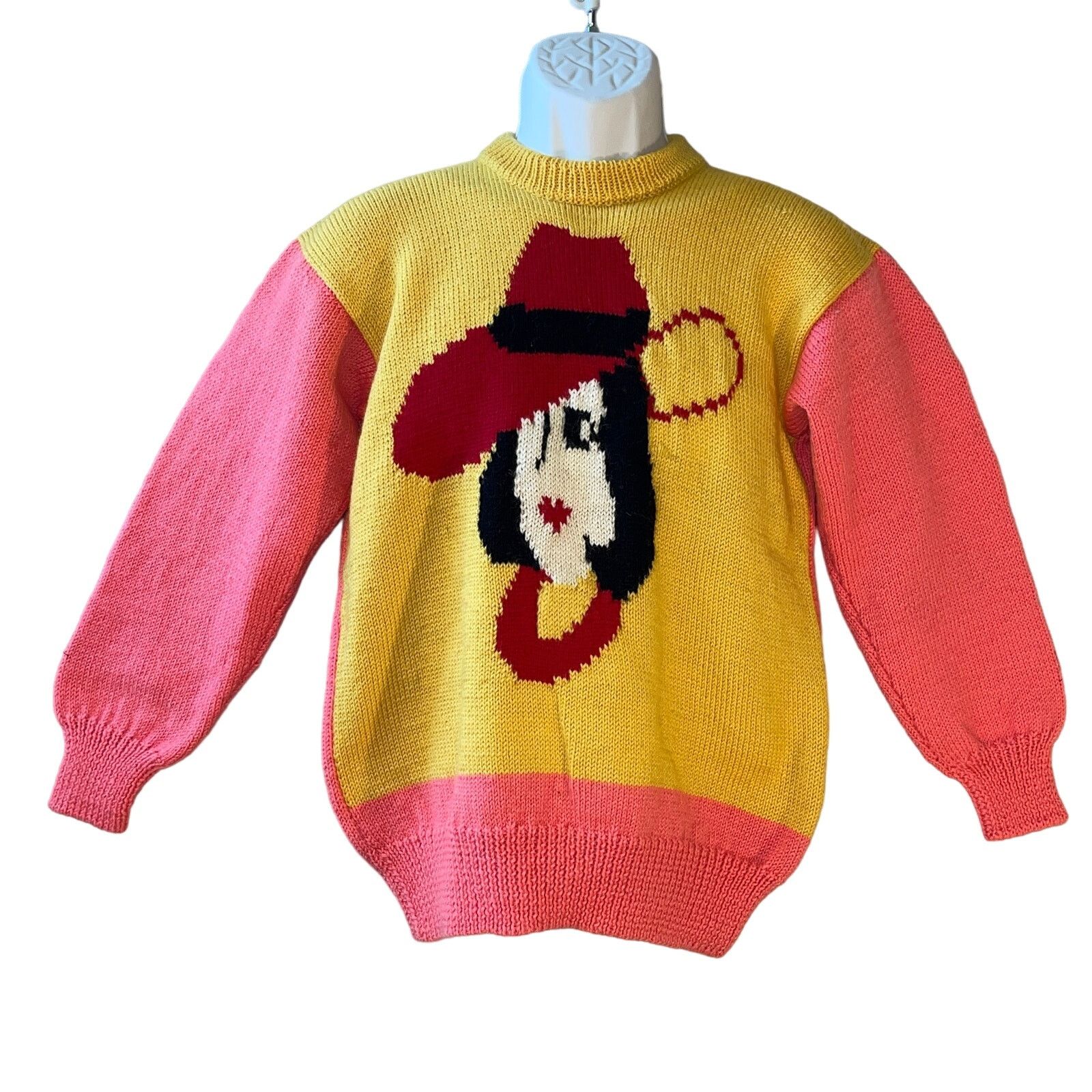 Handmade VINTAGE Hand Knit Red Hat Lady Wool Sweater Size M Size M / US 6-8 / IT 42-44 - 1 Thumbnail