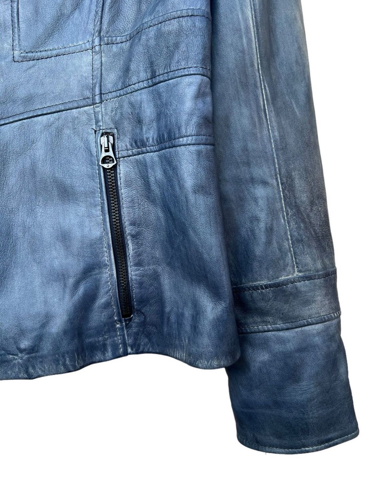 Japanese Brand Curge Italy Blue Sunfaded Biker Leather Jacket Size US S / EU 44-46 / 1 - 8 Thumbnail