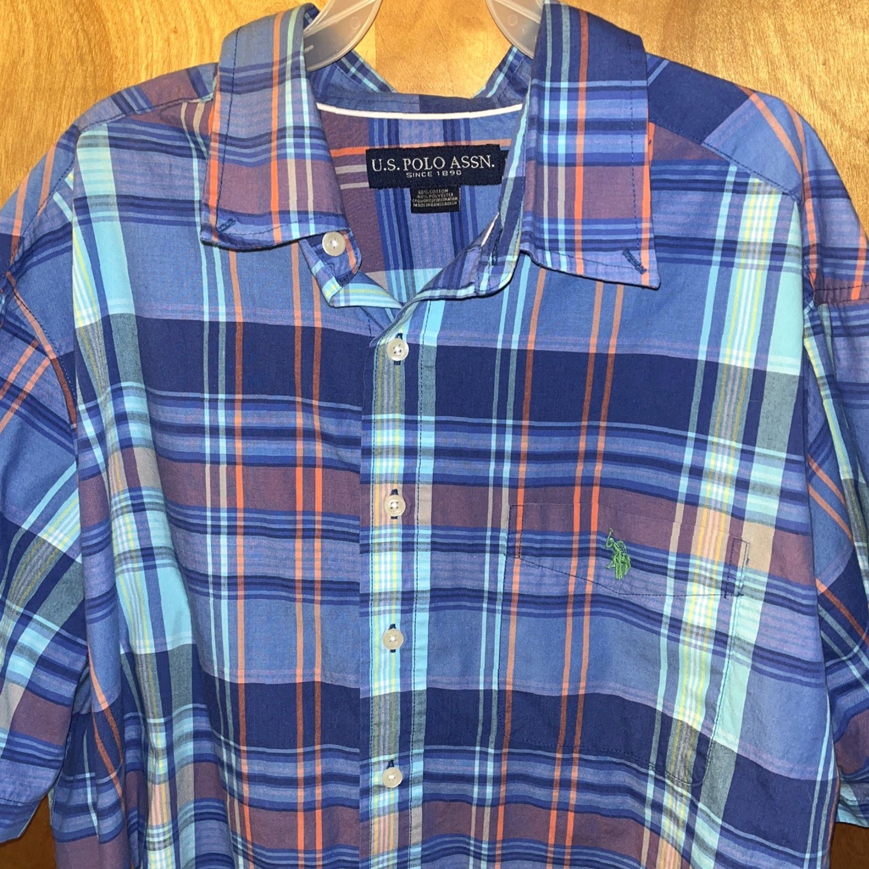 Vintage VINTAGE US Polo Assn. Shirt Men’s Short Sleeve Button-Down Casual Blue Plaid Large Tall Size US L / EU 52-54 / 3 - 2 Thumbnail