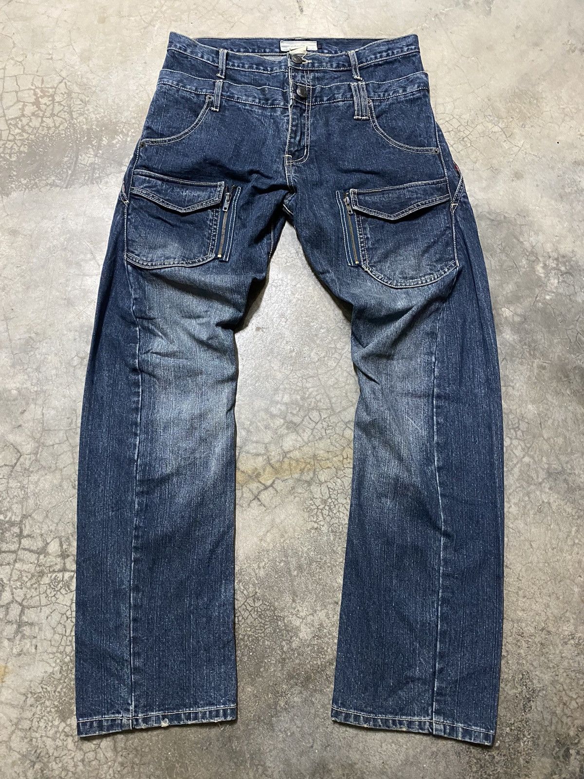 image of Hysteric Glamour Japanese Double Waist Cargo Twist Python Jeans in Blue, Men's (Size 34)