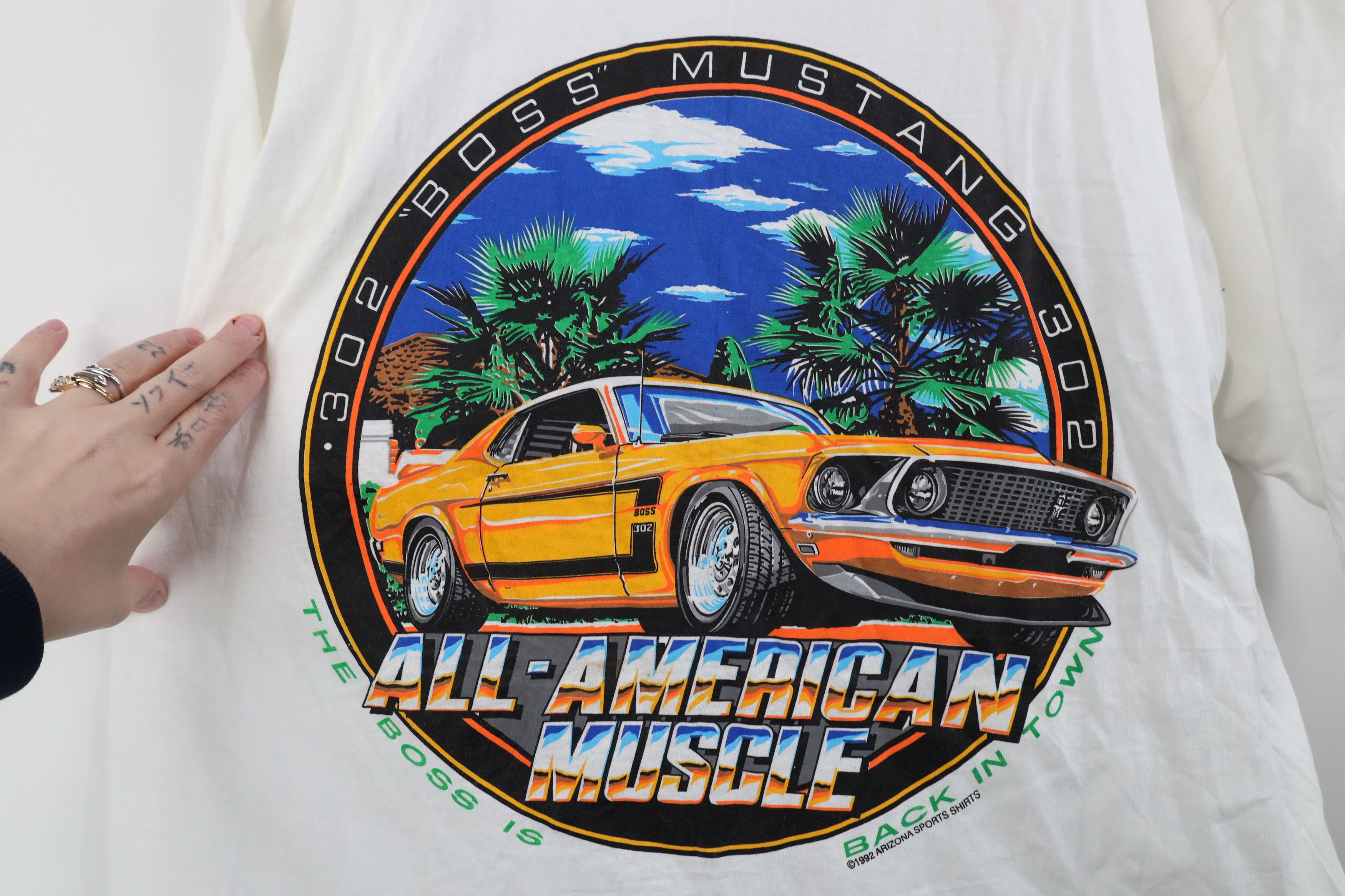 Vintage Vintage 90s Streetwear 302 Boss Mustang Muscle Car T-Shirt Size US XL / EU 56 / 4 - 4 Thumbnail