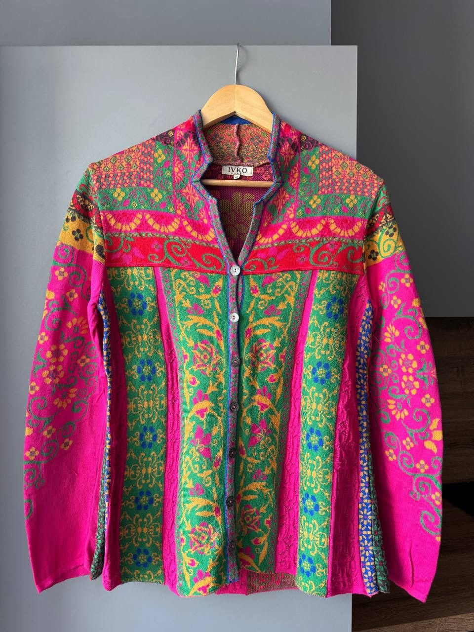 Other Avant Garde Cardigan IVKO Womens Jacquard Boho Motif Flowers Size S / US 4 / IT 40 - 1 Thumbnail
