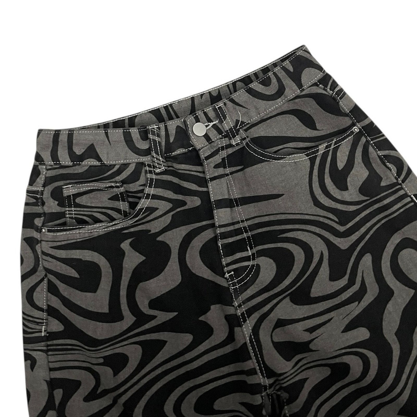 Shein SHEIN High Rise Grey & Black Abstract Swirl Statement Pants Size 28" / US 6 / IT 42 - 6 Thumbnail