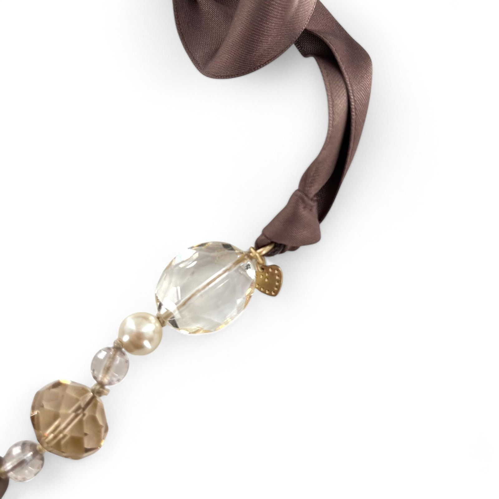 Other Stella and Dot Crystal Faux Pearl Necklace Brown Ribbon Tie Size ONE SIZE - 5 Thumbnail