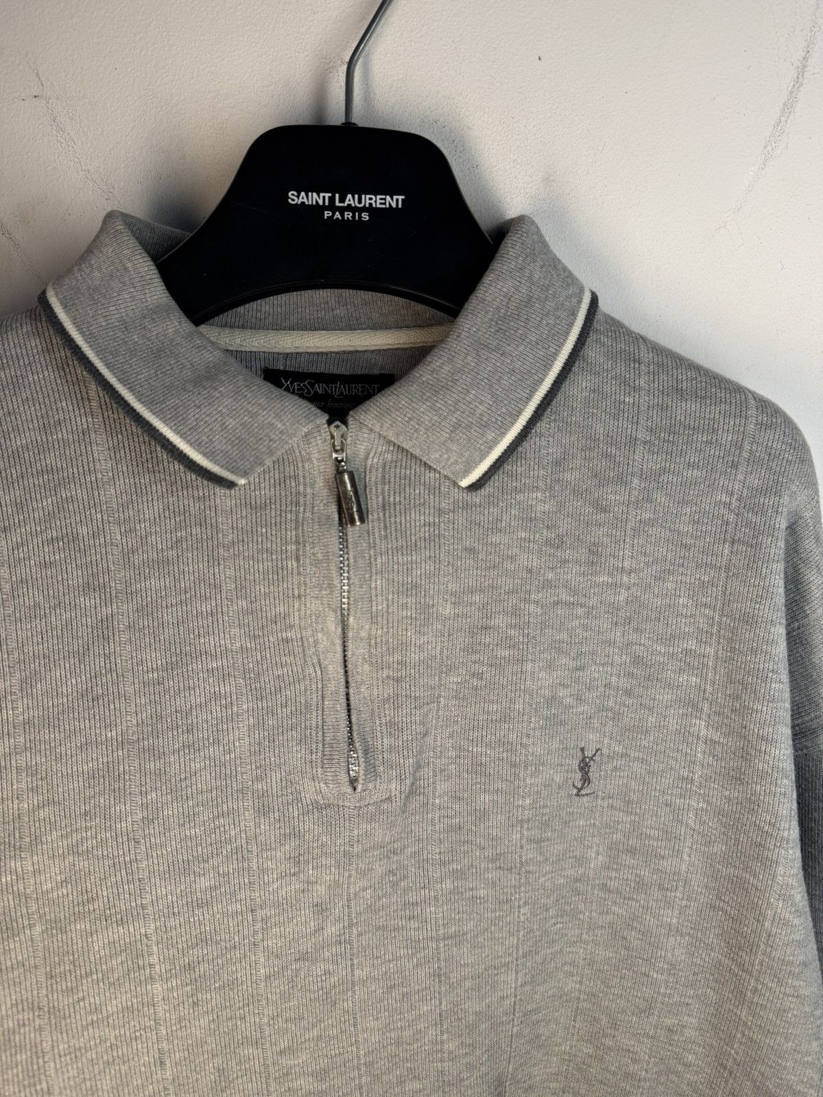 Yves Saint Laurent 90s YSL Sweatshirt 1/4 Quarter Zip Grey Vintage Sweater Size US L / EU 52-54 / 3 - 19 Thumbnail