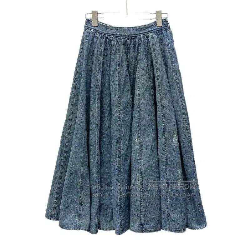 Miu Miu Miu Miu Blue Cotton Pleated Skirt . Size 24" / US 00 / IT 34 - 1 Thumbnail