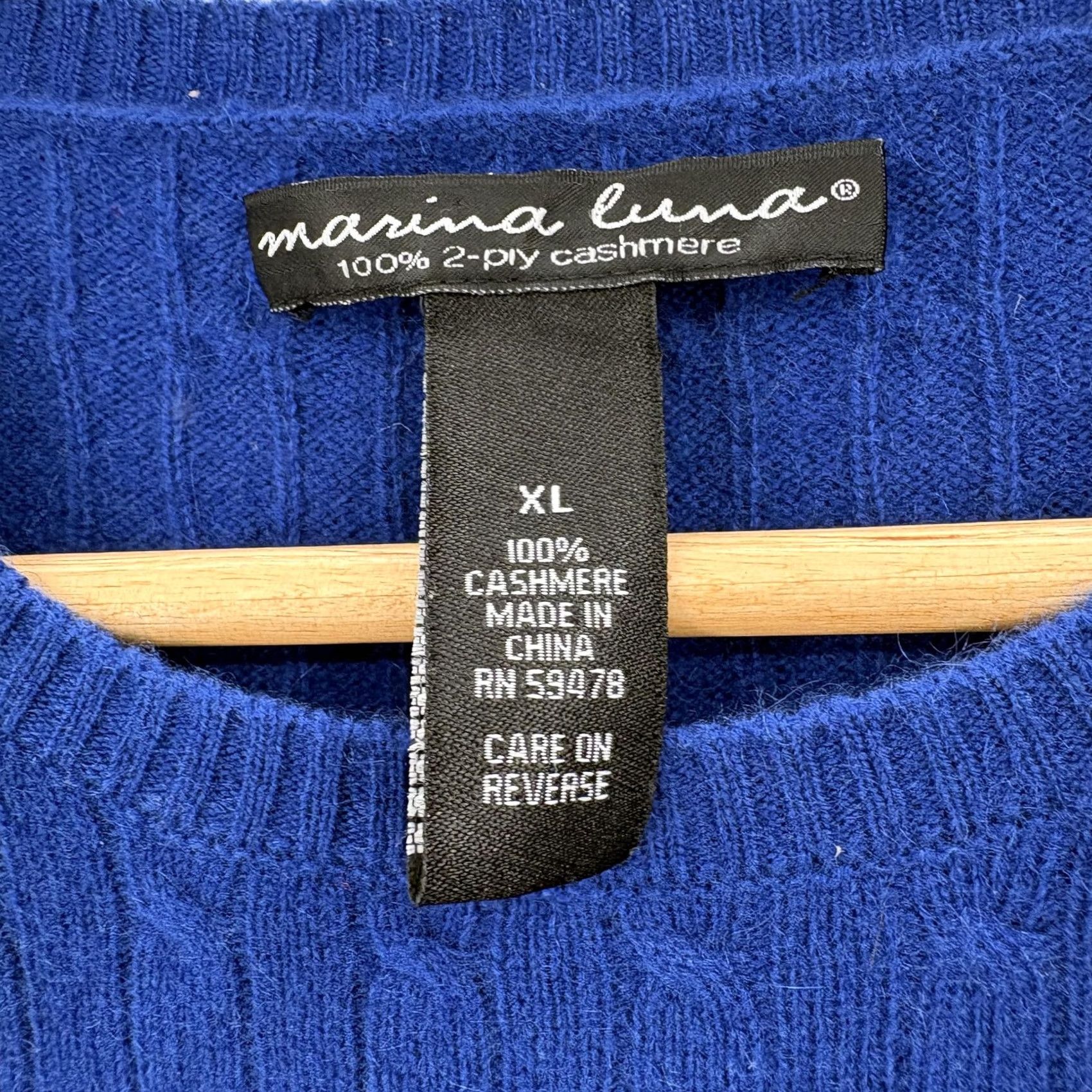 Vintage Marina Luna Sweater Womens XL Blue 100% Cashmere Crew Neck Cable Knit Pullover Size XL / US 12-14 / IT 48-50 - 4 Thumbnail