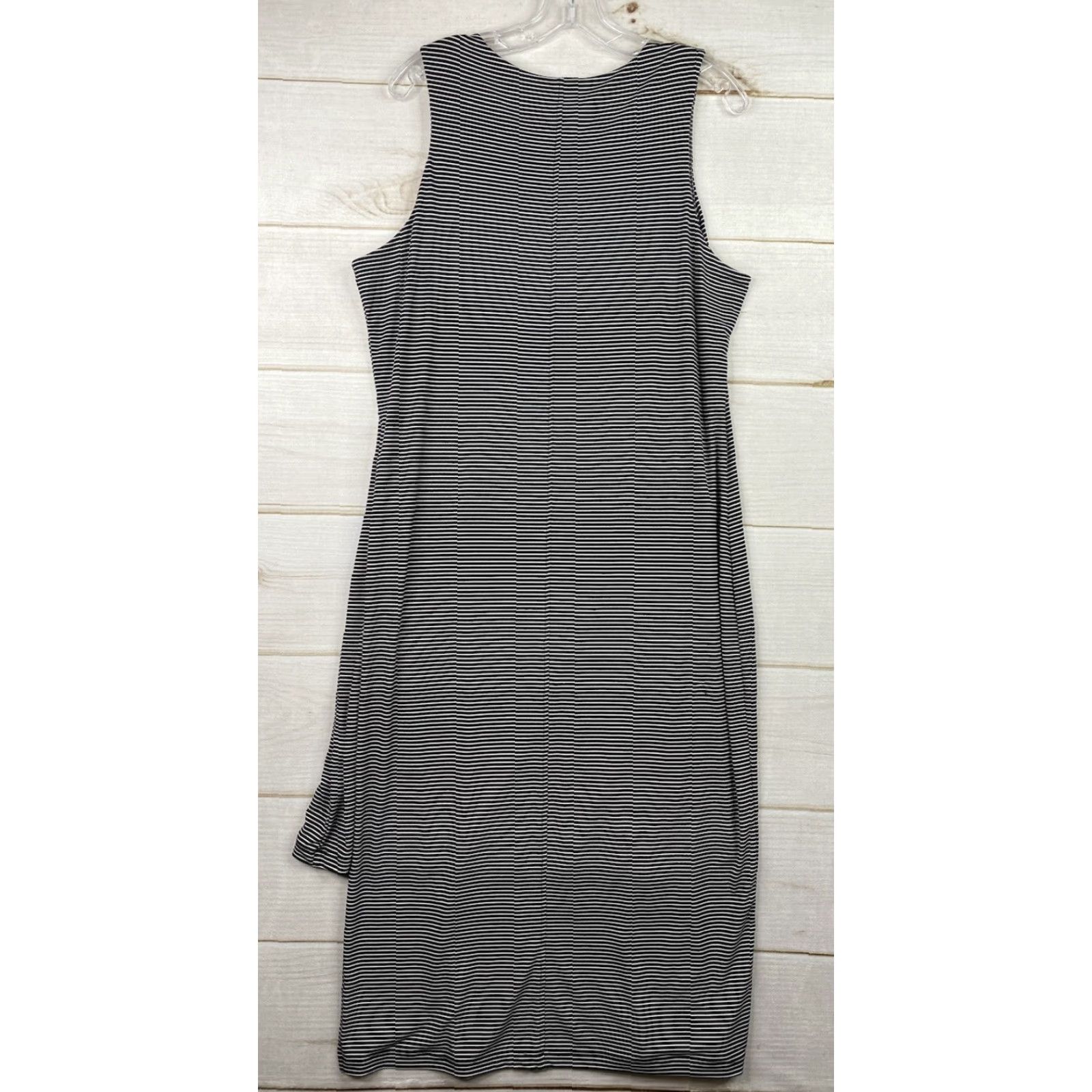 Banana Republic VINTAGE Banana Republic Maxi Dress Sz L Black Striped Layered Side Slits Stretch Shift Size L / US 10 / IT 46 - 8 Thumbnail