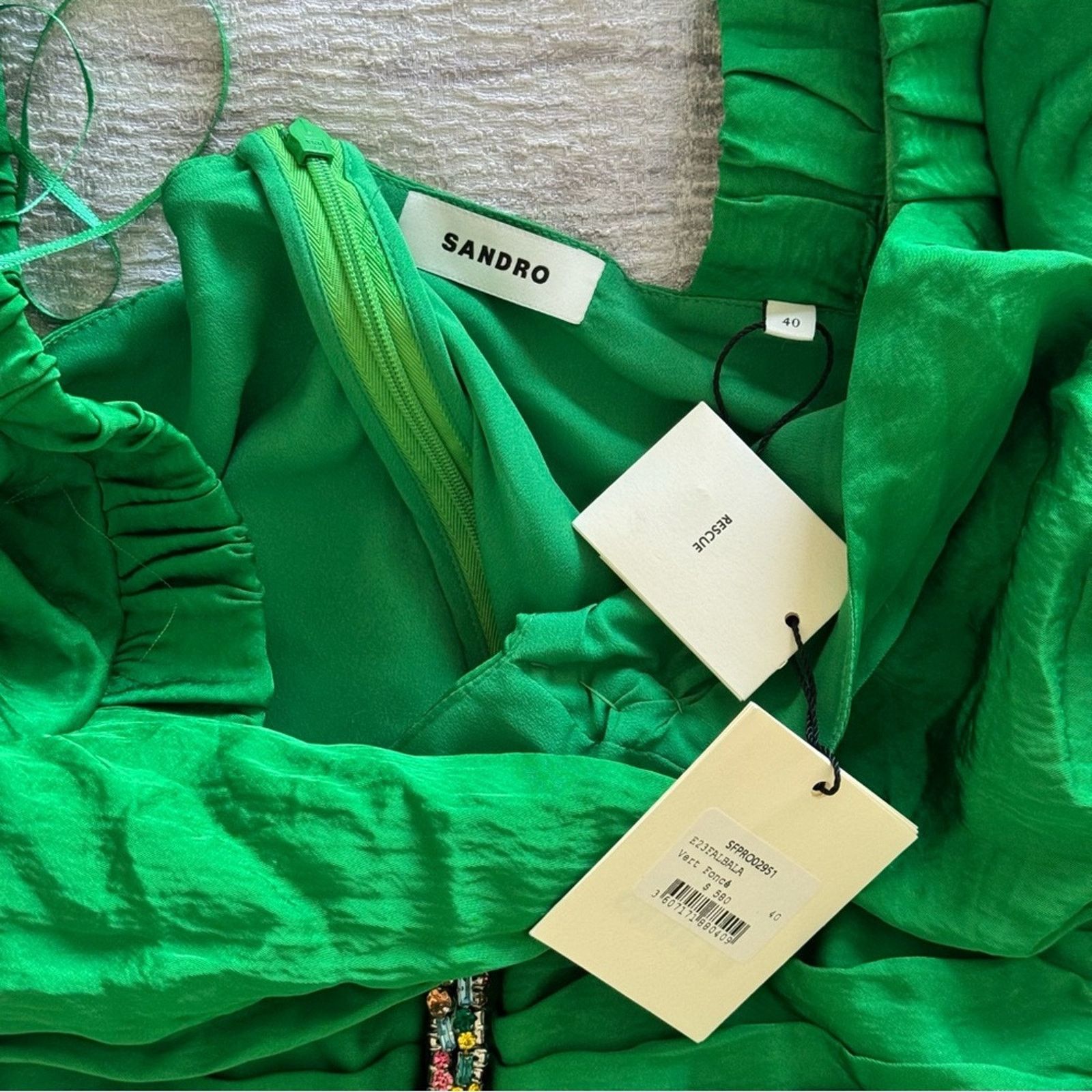 Sandro NWT! Sandro Elegant Green Puff Sleeve Dress, Size 40 Size M / US 6-8 / IT 42-44 - 10 Thumbnail
