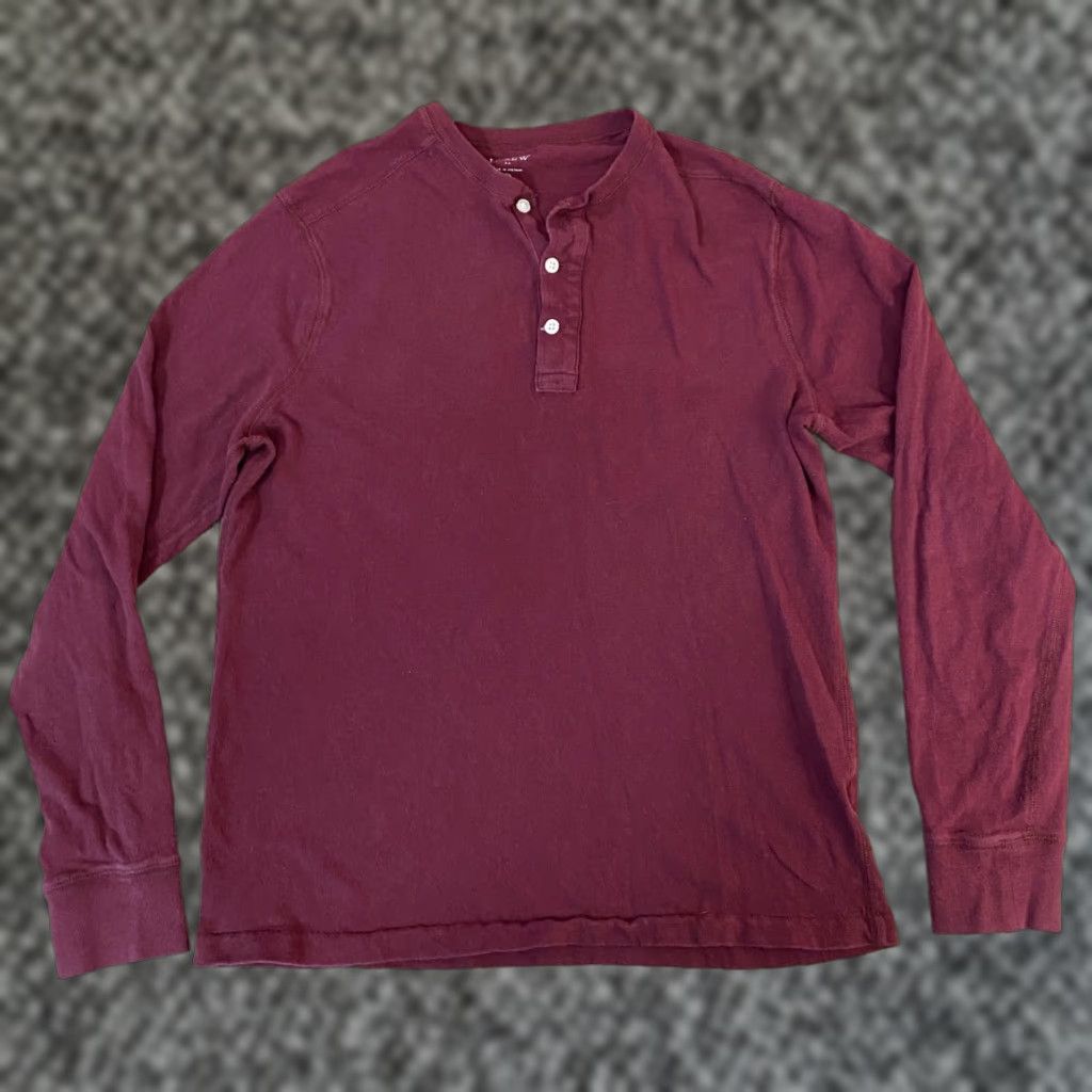 J.Crew J. Crew Mens Shirt Henley Long Sleeve Cranberry Red Cotton Jersey Tee Light Regular Fit Size US L / EU 52-54 / 3 - 1 Thumbnail