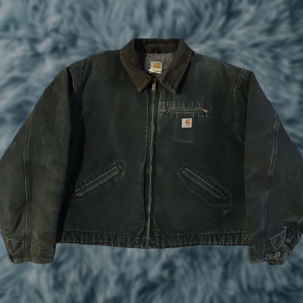 VINTAGE Carhartt Jacket Detroit J01 Boxy Distressed 56 90s Grunge Trucker Motorcycle Biker Black Canvas Men Größe? (Note: must avoid adding new info)